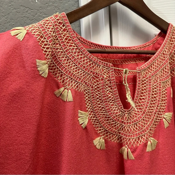 Coral Boho Handmade Kaftan One Size Maxi Dress - Picture 2 of 5